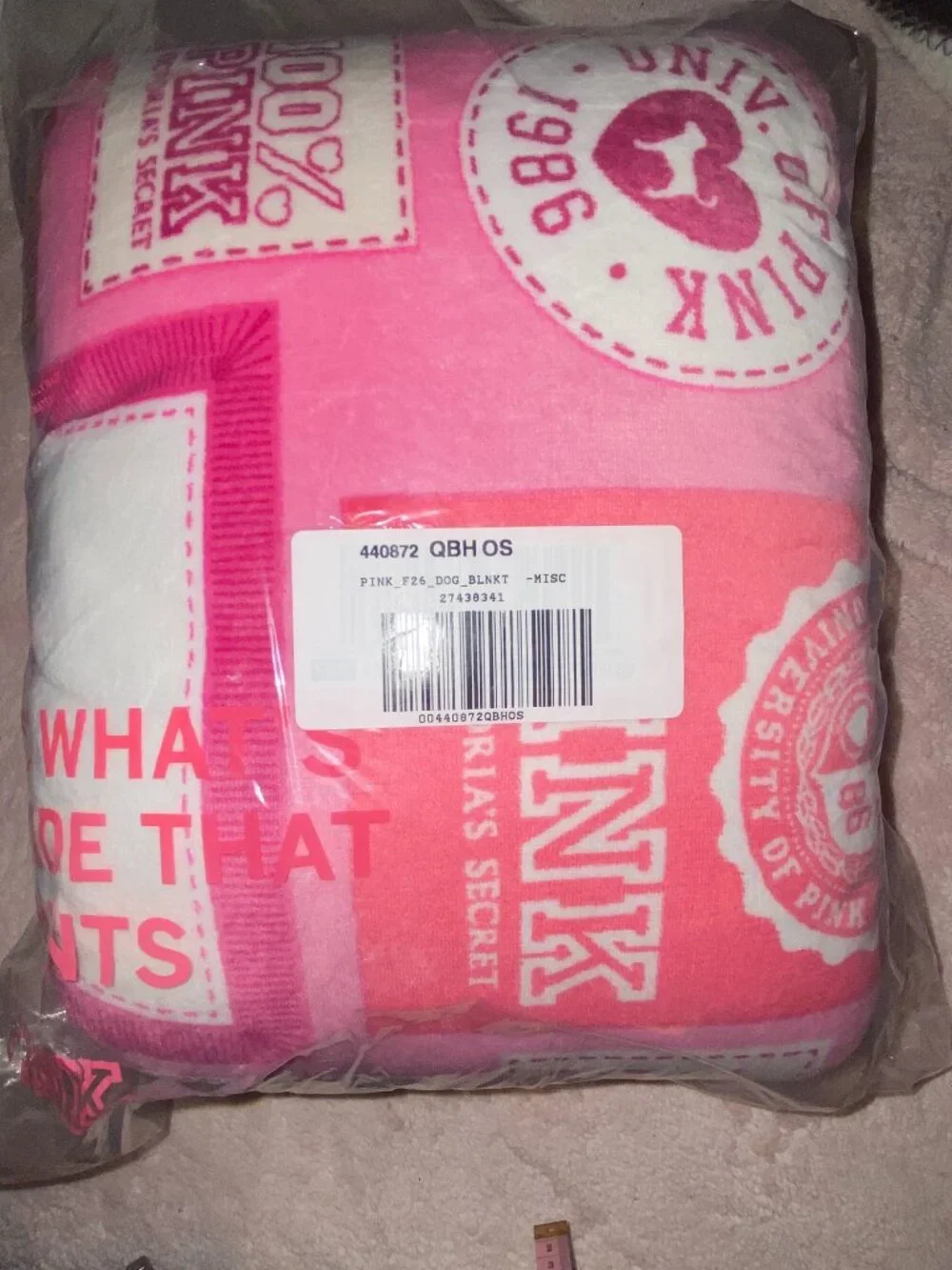 Victoria's Secret Pink Friday Fleece Sherpa Blanket & mystery pup dog new in bag